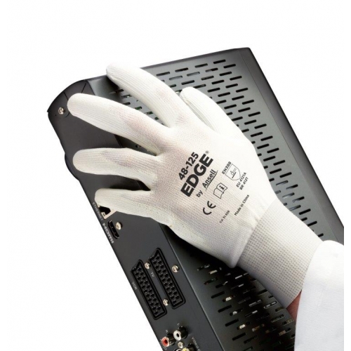 Rękawice EDGE 48-125 dziane bez szwów (biały poliester) powlekane białym poliuretanem (ściągacz)