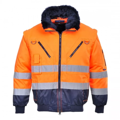 Portwest PJ50 Kurtka ostrzegawcza Pilot 3w1 Pomarańcz/Granat