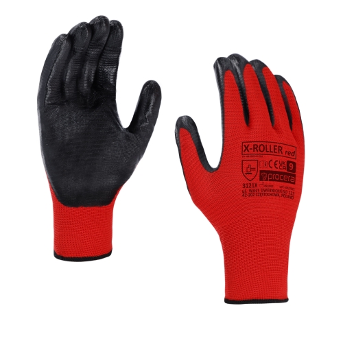 RĘKAWICE OCHRONNE POWLEKANE NITRYLEM X-ROLLER RED